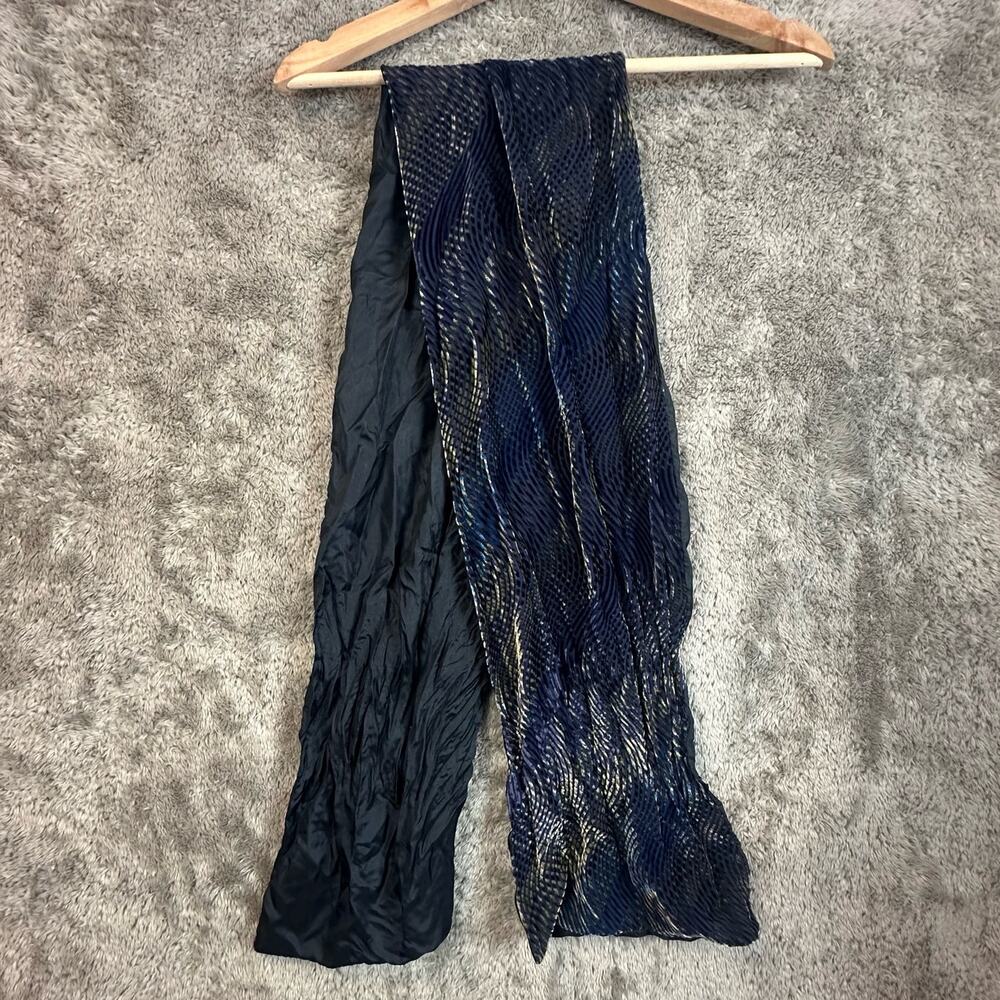 Segalini Italy Silk Rayon Scarf Blue Gold Plush Velvet Feel